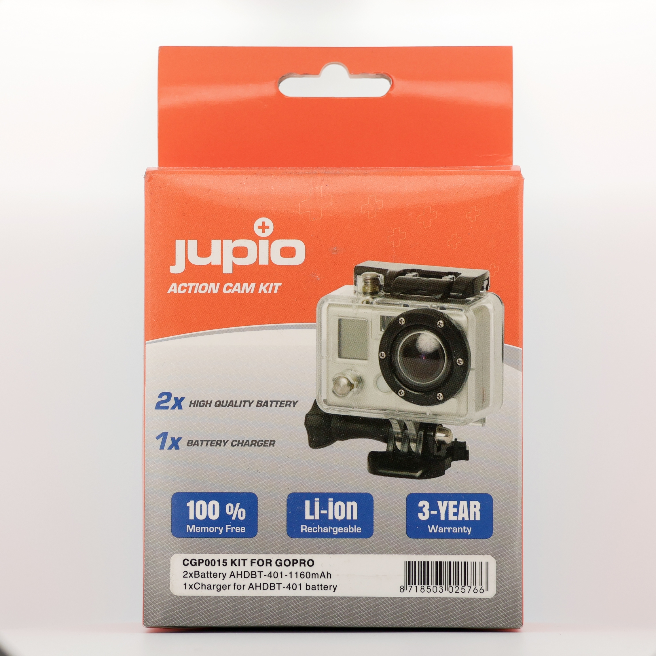 Jupio 2 x Lithium-Ion Batterie Packung für GoPro HERO4 sowie kompakt Einzellader (K)