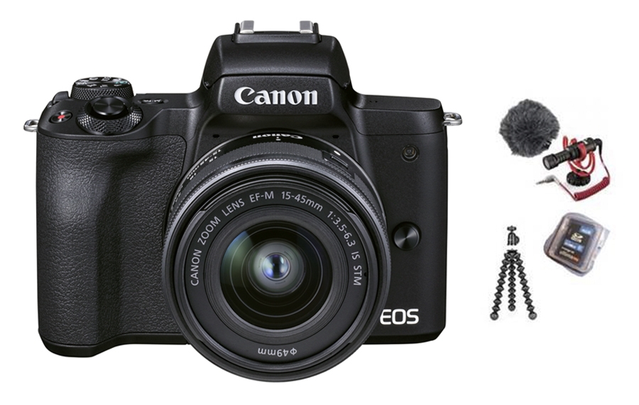 Canon EOS M50 II schwarz Vlogger Kit mit 15-45 IS STM+32GB SD+Mikrofon+Ministativ